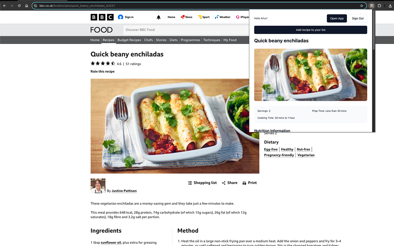 My Sous Chef Extension